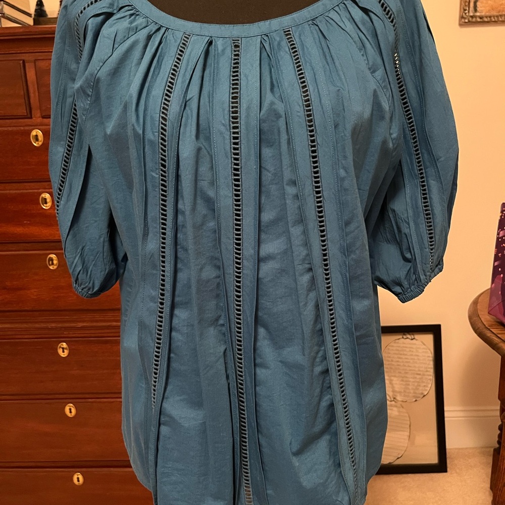 LOFT Teal Blouse with Intricate Detailing